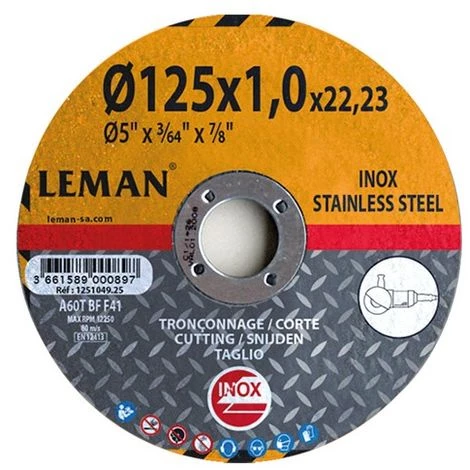 25 Disques à Tronçonner Inox - D. 125 X Al. 22,23 X Ep. 1 Mm - 1251049.25 - Leman 3 25 Disques à Tronçonner Inox - D. 125 X Al. 22,23 X Ep. 1 Mm - 1251049.25 - Leman