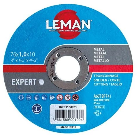 25 Disques à Tronçonner Métal à Moyeu Plat - D. 75 X Al. 10 X Ep. 3,2 Mm - 1108763 - Leman 3 25 Disques à Tronçonner Métal à Moyeu Plat - D. 75 X Al. 10 X Ep. 3,2 Mm - 1108763 - Leman