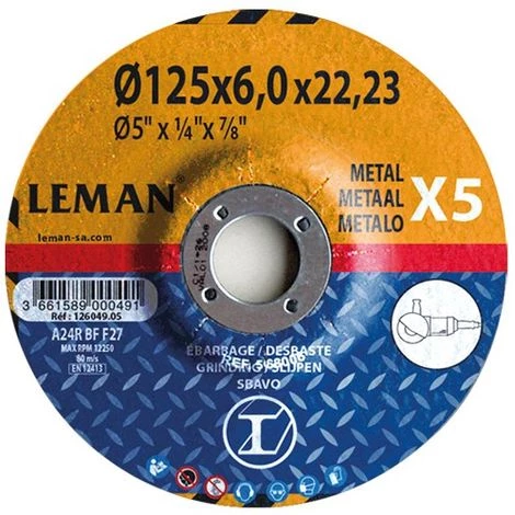 5 Disques à ébarber Métal à Moyeu Déporté - D. 125 X Al. 22,23 X Ep. 6 Mm - 126049.05 - Leman 3 5 Disques à ébarber Métal à Moyeu Déporté - D. 125 X Al. 22,23 X Ep. 6 Mm - 126049.05 - Leman