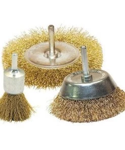 Lot De 3 Brosses Sur Tige Fil Laitonné Ondulé Pour Décapage Doux Bois Et Métaux - 640.03 - Leman