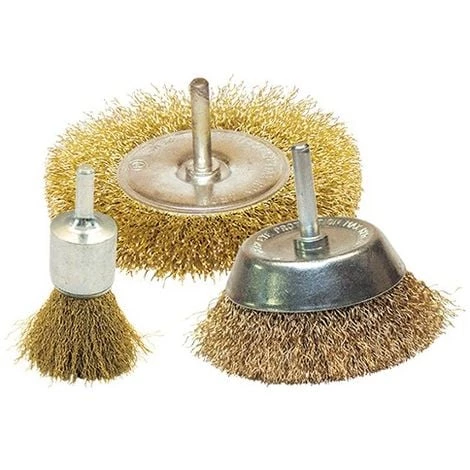 Lot De 3 Brosses Sur Tige Fil Laitonné Ondulé Pour Décapage Doux Bois Et Métaux - 640.03 - Leman 3 Lot De 3 Brosses Sur Tige Fil Laitonné Ondulé Pour Décapage Doux Bois Et Métaux - 640.03 - Leman