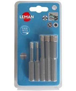 Lot De 5 Forets Diamantés Grès Cérame D. 5 / 6 / 8 / 10 / 12 Mm à Eau - 6500.05 - Leman