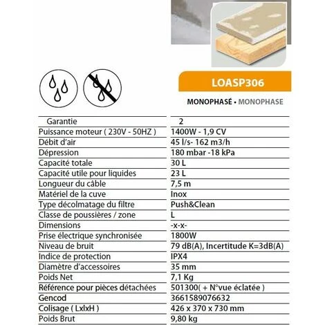 Leman - Aspirateur Eau Et Poussières En Inox Synchro Décolmatage Manuel 1400W 30L - LOASP306 5 Leman - Aspirateur Eau Et Poussières En Inox Synchro Décolmatage Manuel 1400W 30L - LOASP306 – Image 3