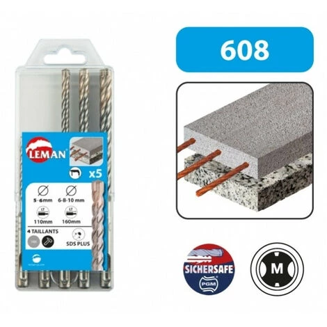 Leman - Coffret 5 Forets Sds+ 4 Taillants Béton Armé - 614.000.05 4 Leman - Coffret 5 Forets Sds+ 4 Taillants Béton Armé - 614.000.05 – Image 2