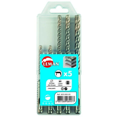 Leman - Coffret 5 Forets Béton SDS+ 2 Taillants - 603.000.05 3 Leman - Coffret 5 Forets Béton SDS+ 2 Taillants - 603.000.05