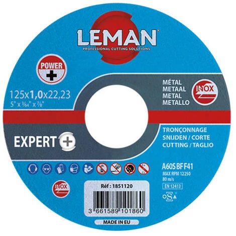 LEMAN 25 Disques à Tronçonner Fin D. 125 X 1,6 X 22,23 Mm - Inox INDUSTRIE 3 LEMAN 25 Disques à Tronçonner Fin D. 125 X 1,6 X 22,23 Mm - Inox INDUSTRIE
