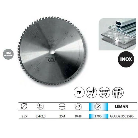 Leman - Lame Carbure Micro-Grain 355x25,4 Ep2,2 84z Speciale Inox 3 Leman - Lame Carbure Micro-Grain 355x25,4 Ep2,2 84z Speciale Inox